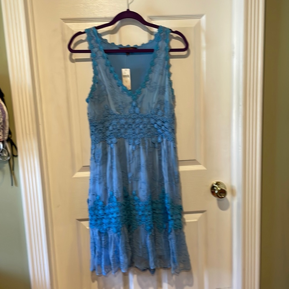 🆕 Anthropologie Ranna Gill Extra Small Blue Sleeveless Veronica Lace Dress NWT